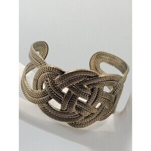 Vintage Celtic Knot Woven Metal Bangle, Brass Tone Open Cuff Bangle